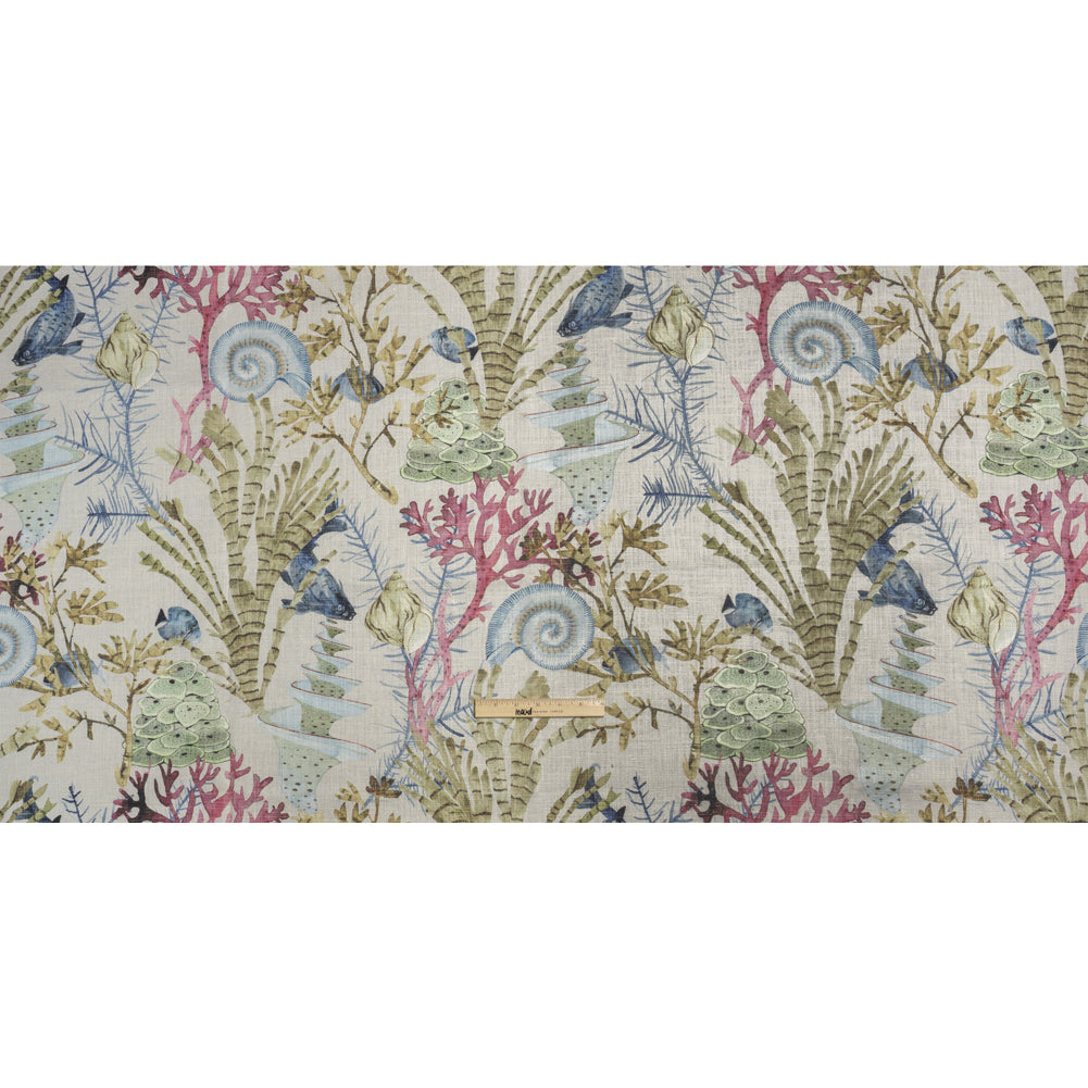 Flax, Pink and Blue Reef Exploration Slubbed Cotton Woven Full