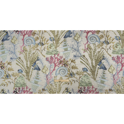 Flax, Pink and Blue Reef Exploration Slubbed Cotton Woven Full