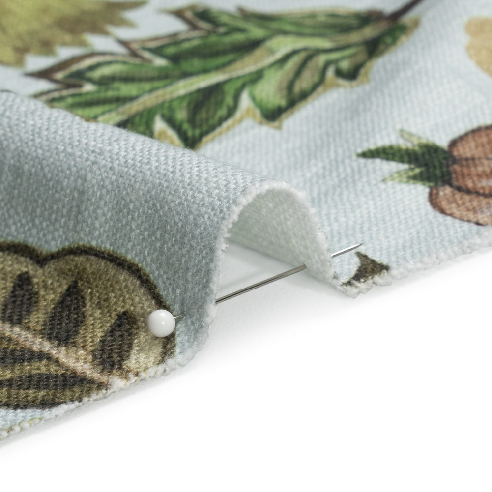 Mist, Pink and Green Blooming Trees Slubbed Cotton Woven Detail
