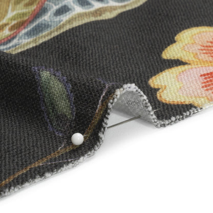 Shale, Red and Orange Floral Slubbed Cotton Woven Detail
