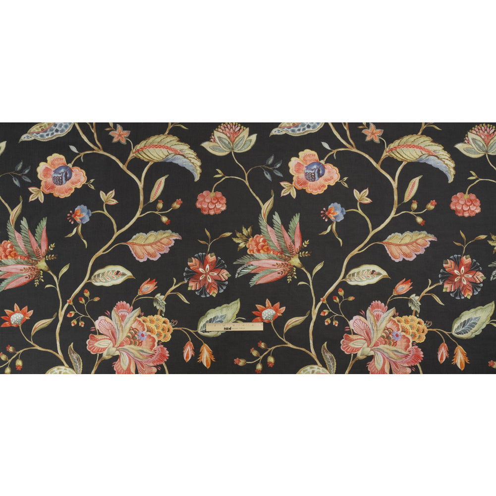 Shale, Red and Orange Floral Slubbed Cotton Woven Full