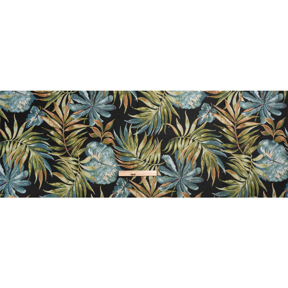 Black and Green Tropical Leaves Polyester and Cotton Jacquard Full