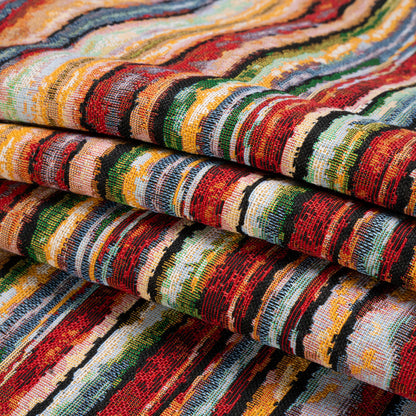 Red, Yellow and Blue Landscape Stripes Polyester and Cotton Jacquard Folded