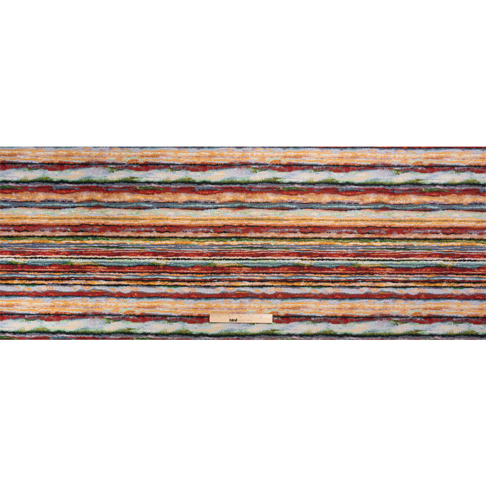 Red, Yellow and Blue Landscape Stripes Polyester and Cotton Jacquard Full
