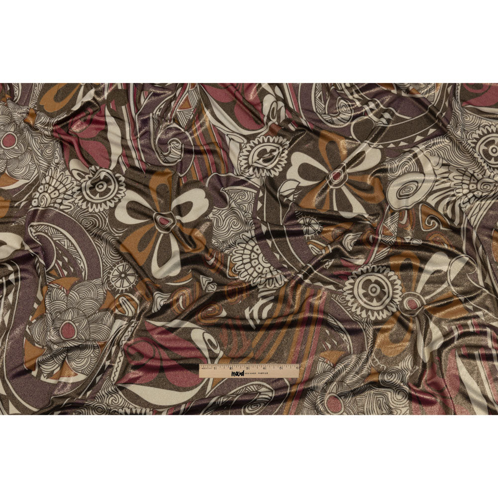 Purple, Fuchsia and Goldenrod Retro Floral SIlk Jersey with Gold Foil Drape