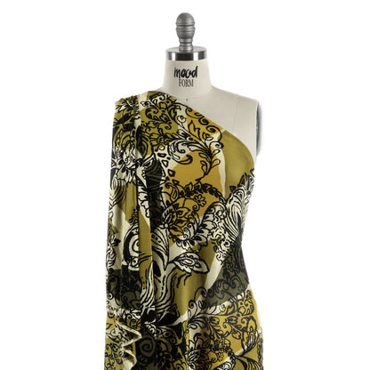 Olive, Goldenrod, and Kiwi Diamonds and Floral Outlines Silk Jersey Detail