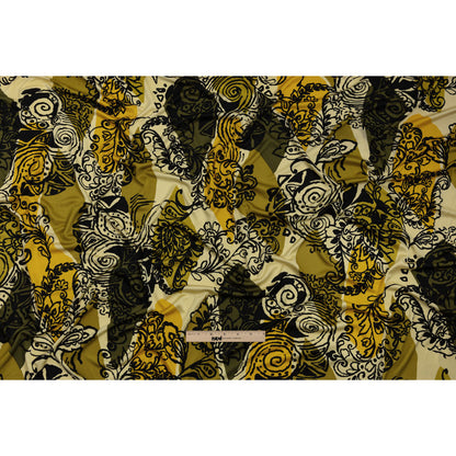 Olive, Goldenrod, and Kiwi Diamonds and Floral Outlines Silk Jersey Drape