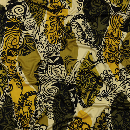 Olive, Goldenrod, and Kiwi Diamonds and Floral Outlines Silk Jersey