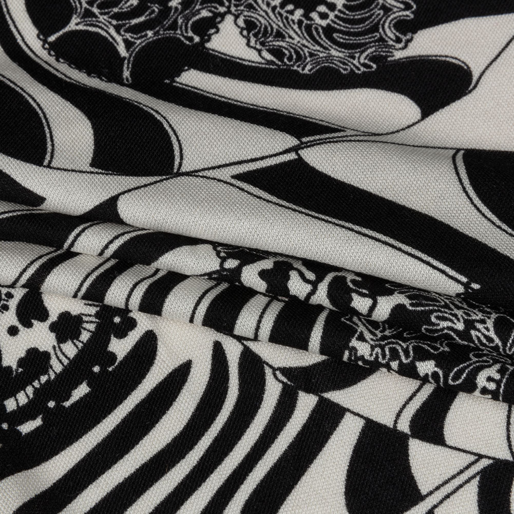 Black and White Floral Delight Silk Jersey Full