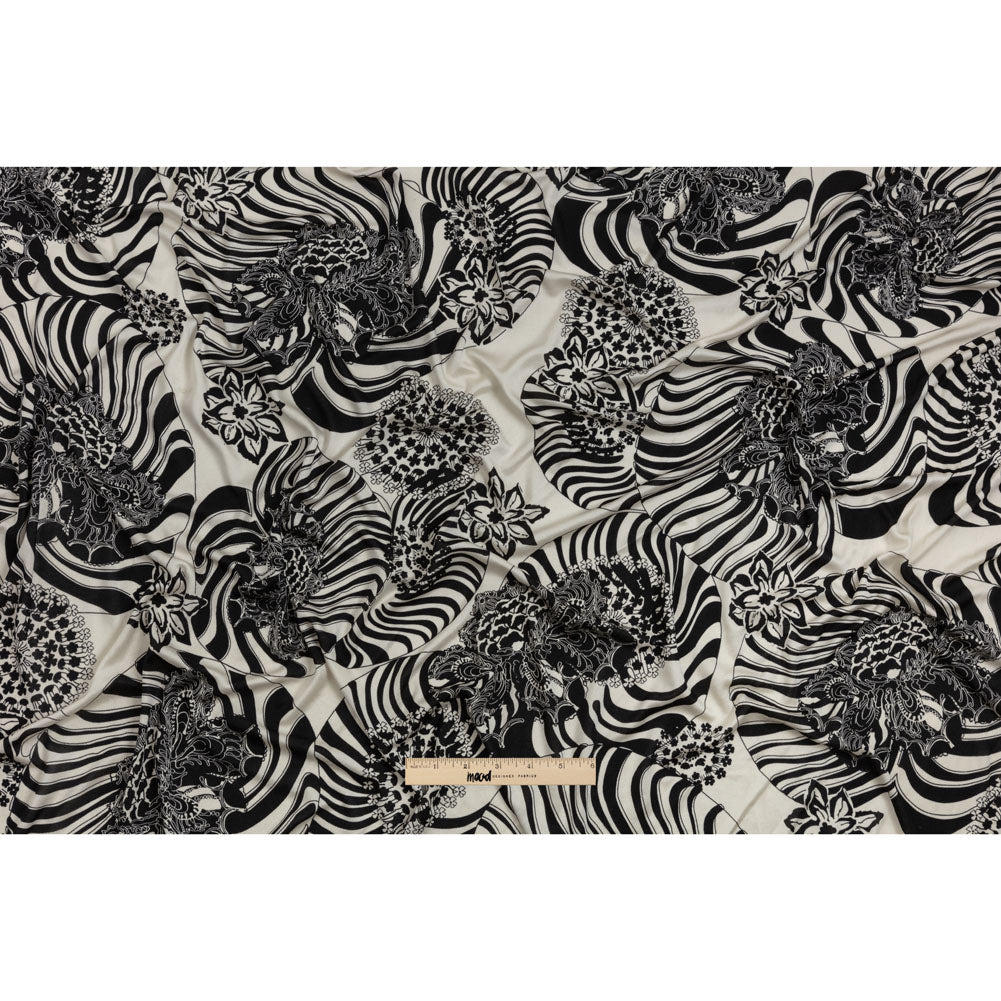 Black and White Floral Delight Silk Jersey Drape