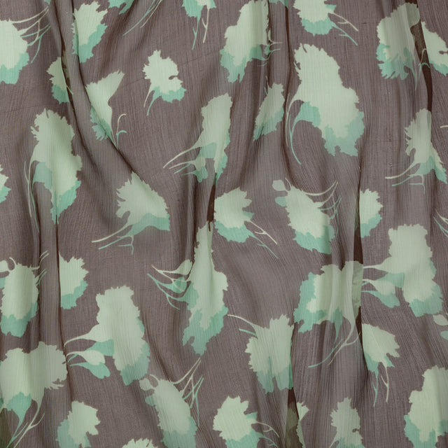 Green and Brown Echoes of Leaves Crinkled Silk Chiffon
