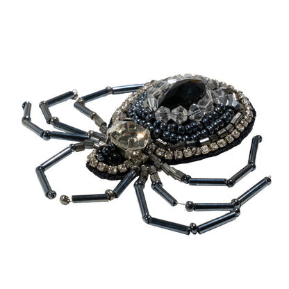 Crystal, Gunmetal and Iron Spider Rhinestone and Glass Beaded Applique - 2.625" X 2.875" Folded