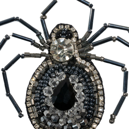 Crystal, Gunmetal and Iron Spider Rhinestone and Glass Beaded Applique - 2.625" X 2.875" Detail