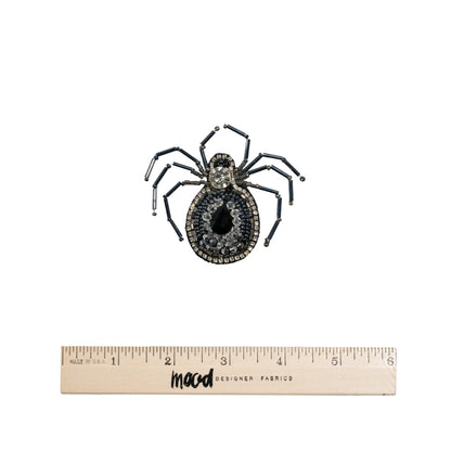Crystal, Gunmetal and Iron Spider Rhinestone and Glass Beaded Applique - 2.625" X 2.875" Full
