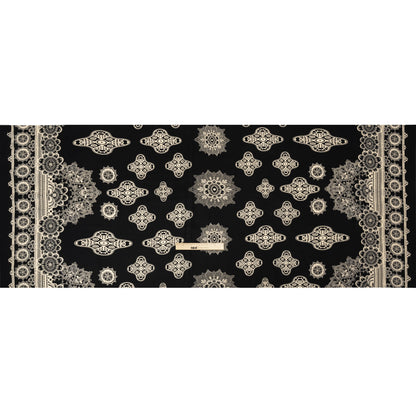 Black and Cream Eye Medallions Border Print Silk Crepe de Chine Drape