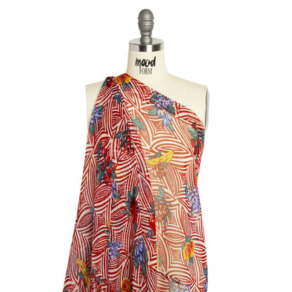 Red, White, and Green Op Art Fruits Silk Chiffon Detail