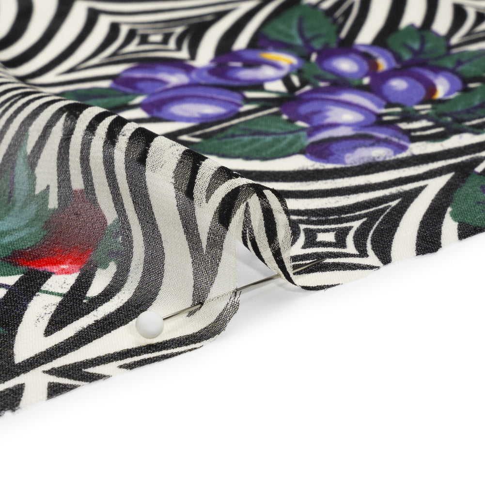 Black, White, and Green Op Art Fruits Silk Chiffon Folded