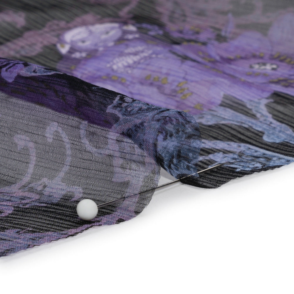 Purple, Black and Metallic Gold Matryoshka Doll Garden Crinkled Silk Chiffon Folded