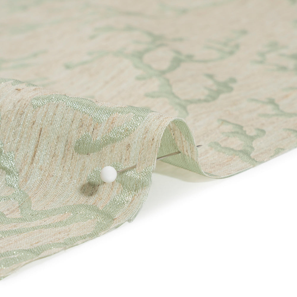 Luminous Sage Green and Heathered Beige Winter Trees Lightweight Polyester and Linen Brocade - Detail