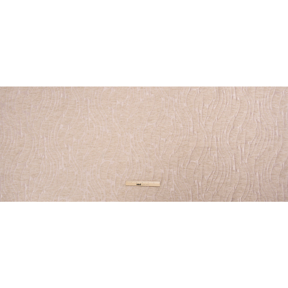 Luminous Pink and Heathered Beige Ripples Lightweight Polyester and Linen Brocade - Full