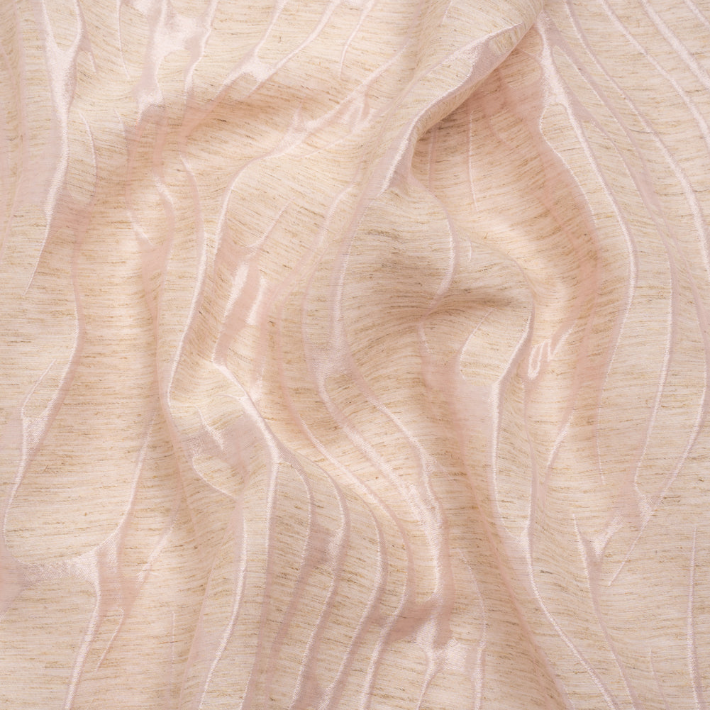 Luminous Pink and Heathered Beige Ripples Lightweight Polyester and Linen Brocade