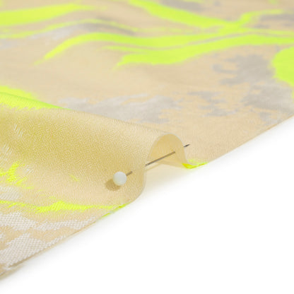 Neon Yellow, White and Beige Soft Leaves Lightweight Polyester and Viscose Luxury Brocade