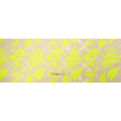Neon Yellow, White and Beige Soft Leaves Lightweight Polyester and Viscose Luxury Brocade