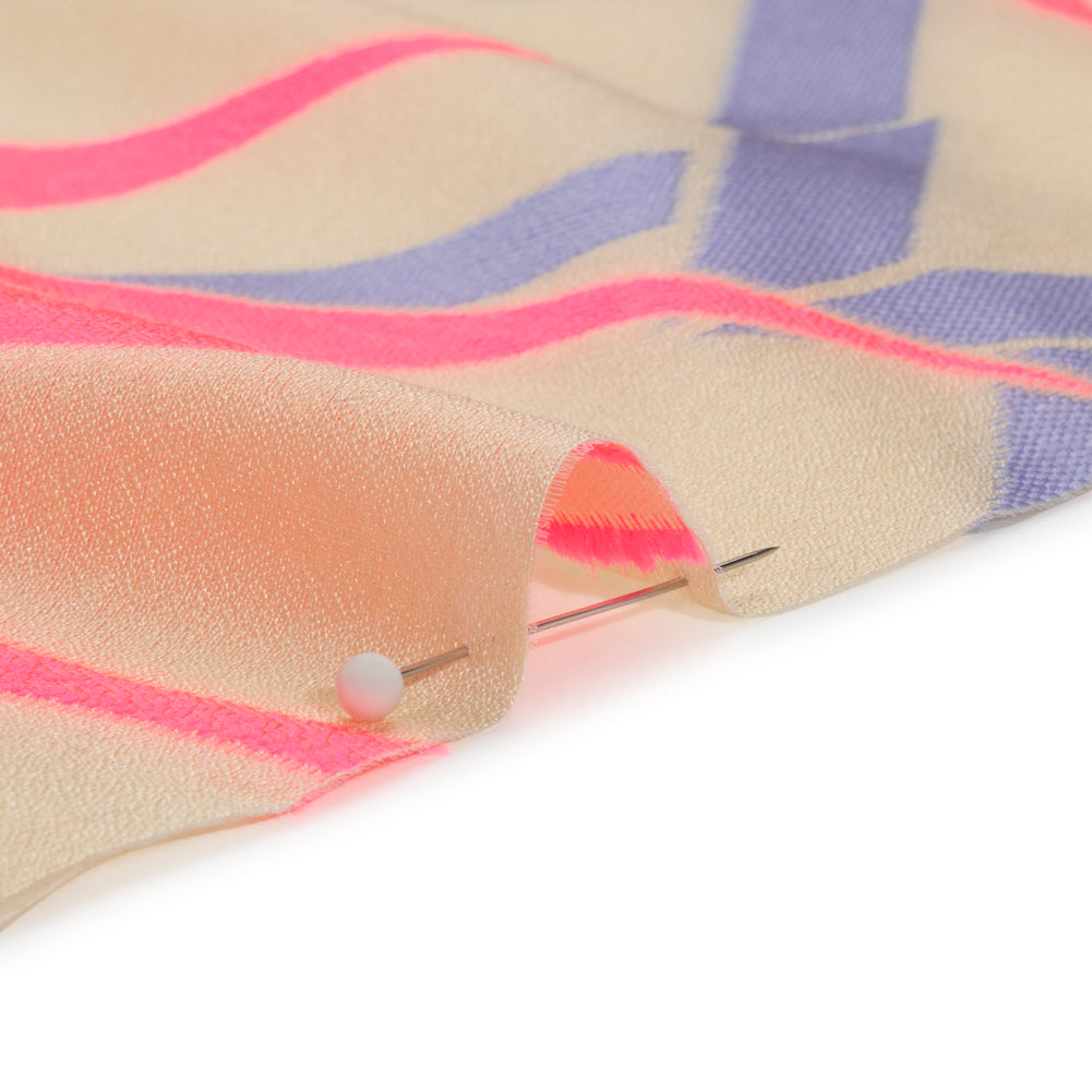 Neon Pink, Periwinkle and Beige Bamboo Lattice Lightweight Polyester and Viscose Luxury Brocade - Detail