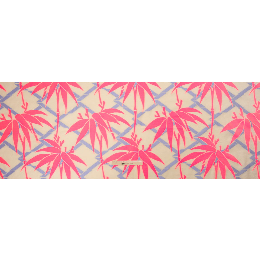 Neon Pink, Periwinkle and Beige Bamboo Lattice Lightweight Polyester and Viscose Luxury Brocade - Full