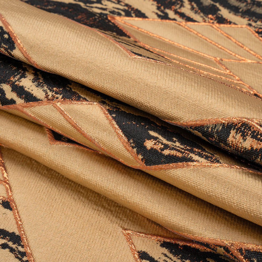 Metallic Copper, Beige and Black Diamond Dreams Luxury Brocade - Folded
