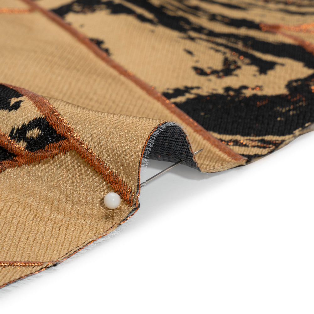 Metallic Copper, Beige and Black Diamond Dreams Luxury Brocade - Detail