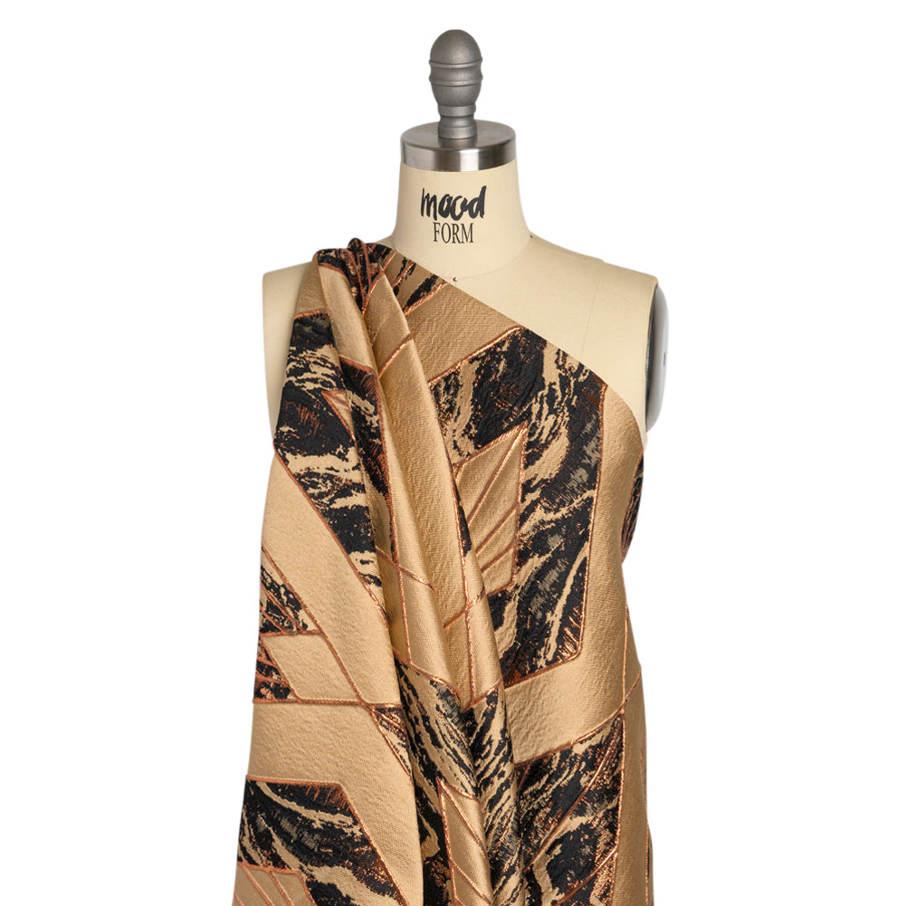 Metallic Copper, Beige and Black Diamond Dreams Luxury Brocade - Drape