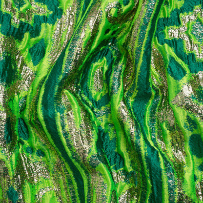 Metallic Gold, Lime and Teal Inkblot Stripes Luxury Brocade