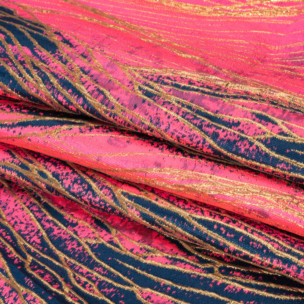 Metallic Gold, Hot Pink and Dark Teal Organic Abstractions Luxury Brocade - Folded
