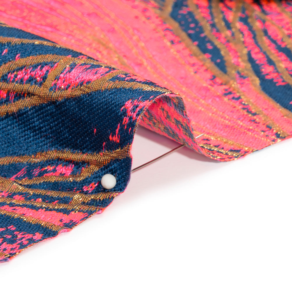 Metallic Gold, Hot Pink and Dark Teal Organic Abstractions Luxury Brocade - Detail
