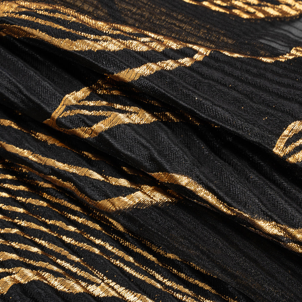 Metallic Gold and Black Abstract Formations Ribbed Burnout Luxury Brocade - Folded