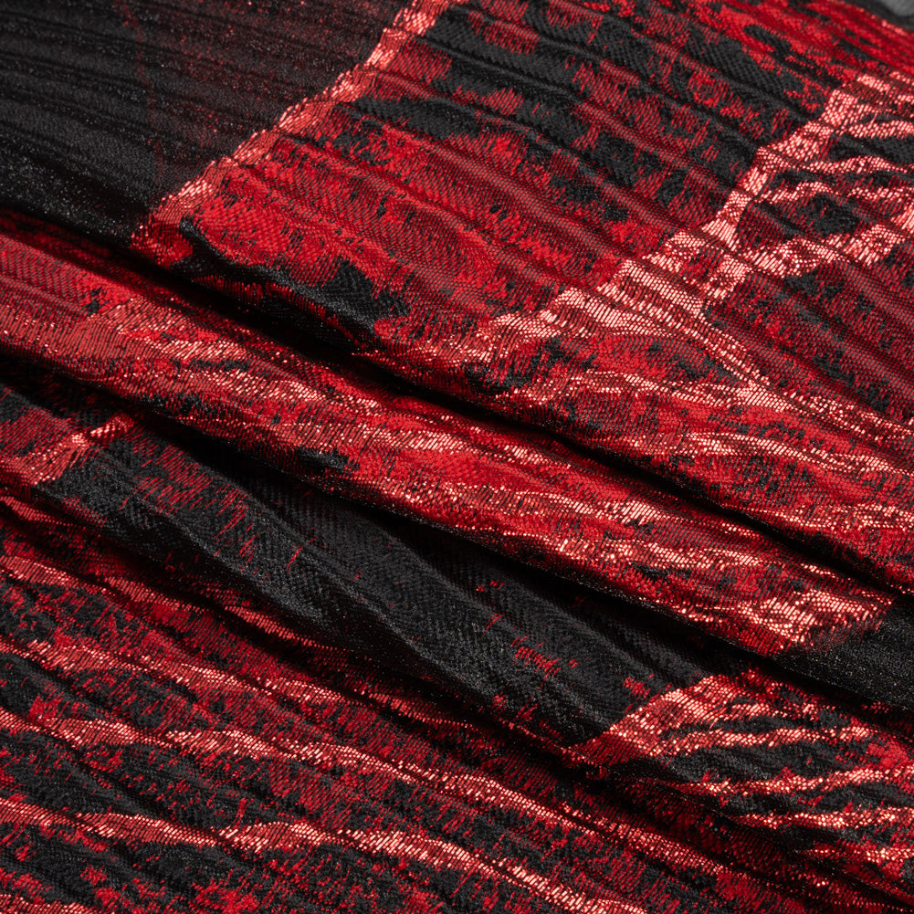 Metallic Red and Black Abstract Formations Ribbed Burnout Luxury Brocade - Folded