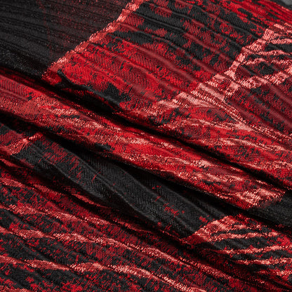 Metallic Red and Black Abstract Formations Ribbed Burnout Luxury Brocade