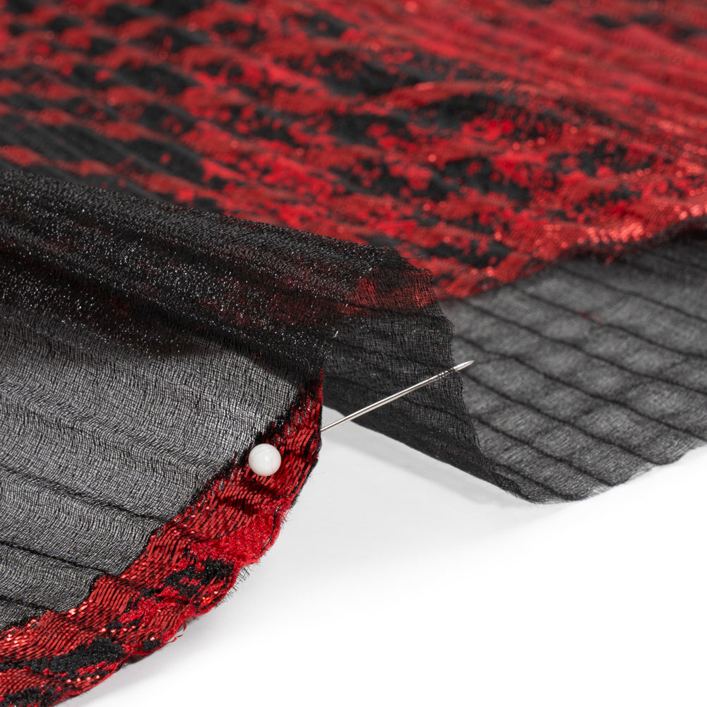 Metallic Red and Black Abstract Formations Ribbed Burnout Luxury Brocade - Detail