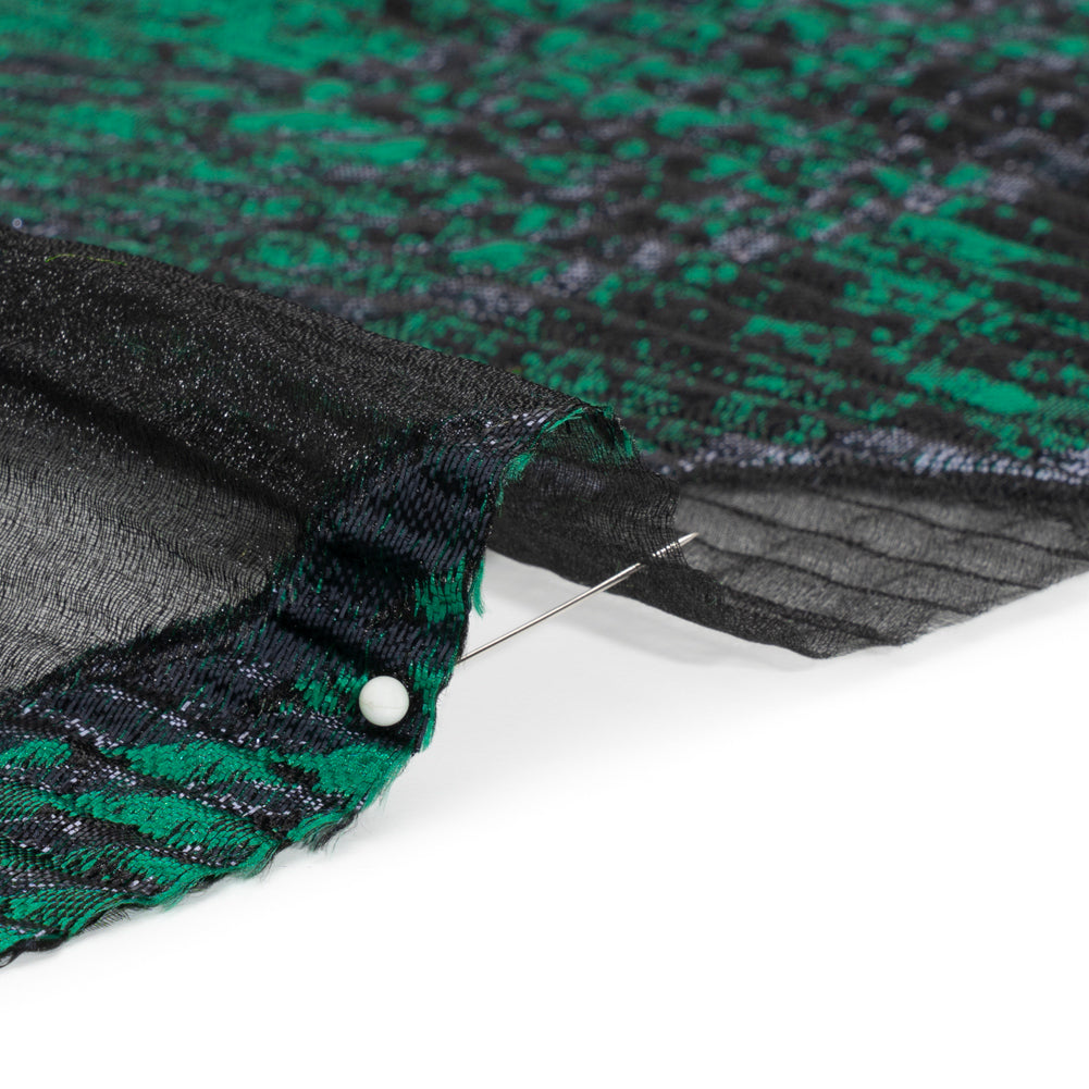 Metallic Black and Green Abstract Formations Ribbed Burnout Luxury Brocade - Detail