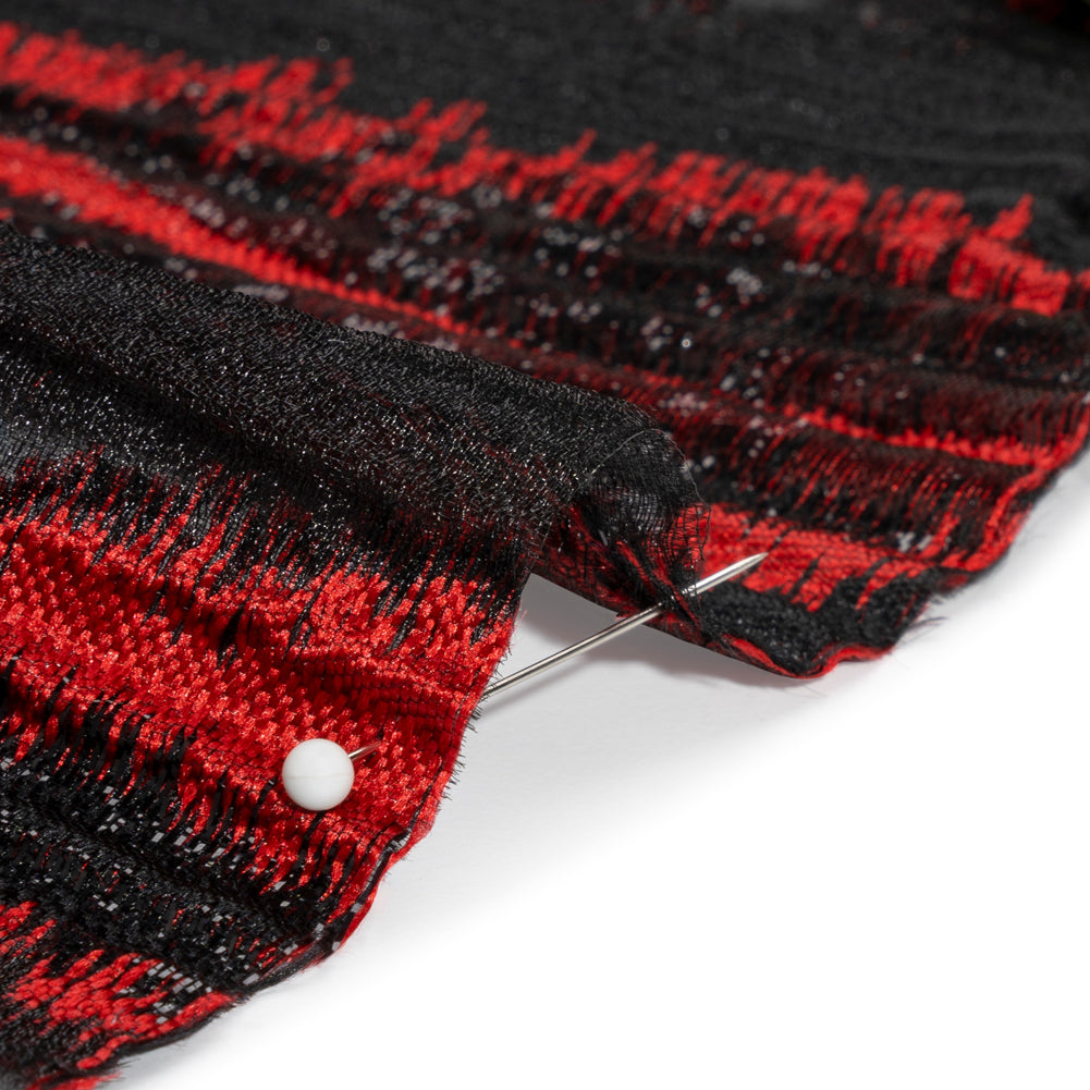 Metallic Black and Red Abstract Islands Ribbed Burnout Luxury Brocade - Detail