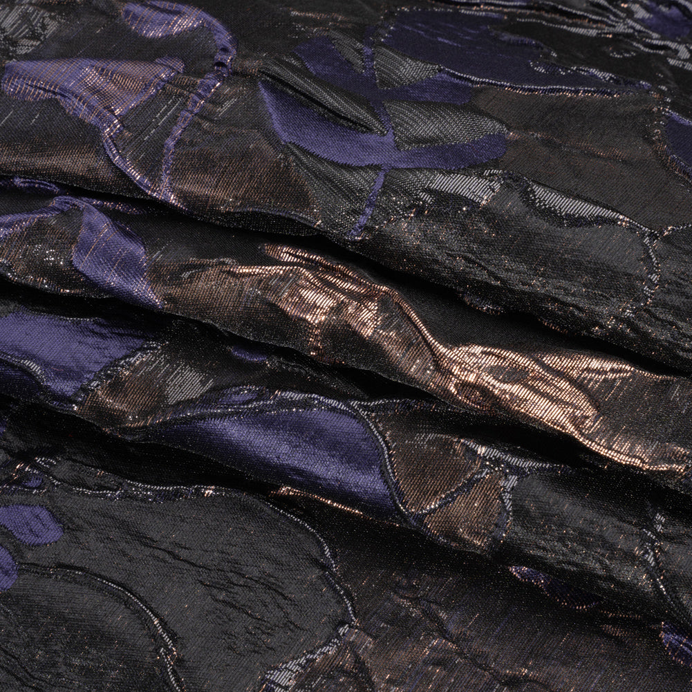 Metallic Rose Gold, Black and Navy Floral Luxury Brocade - Folded