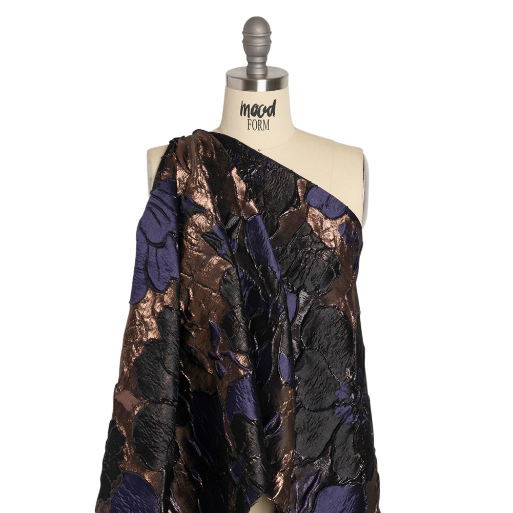 Metallic Rose Gold, Black and Navy Floral Luxury Brocade - Drape