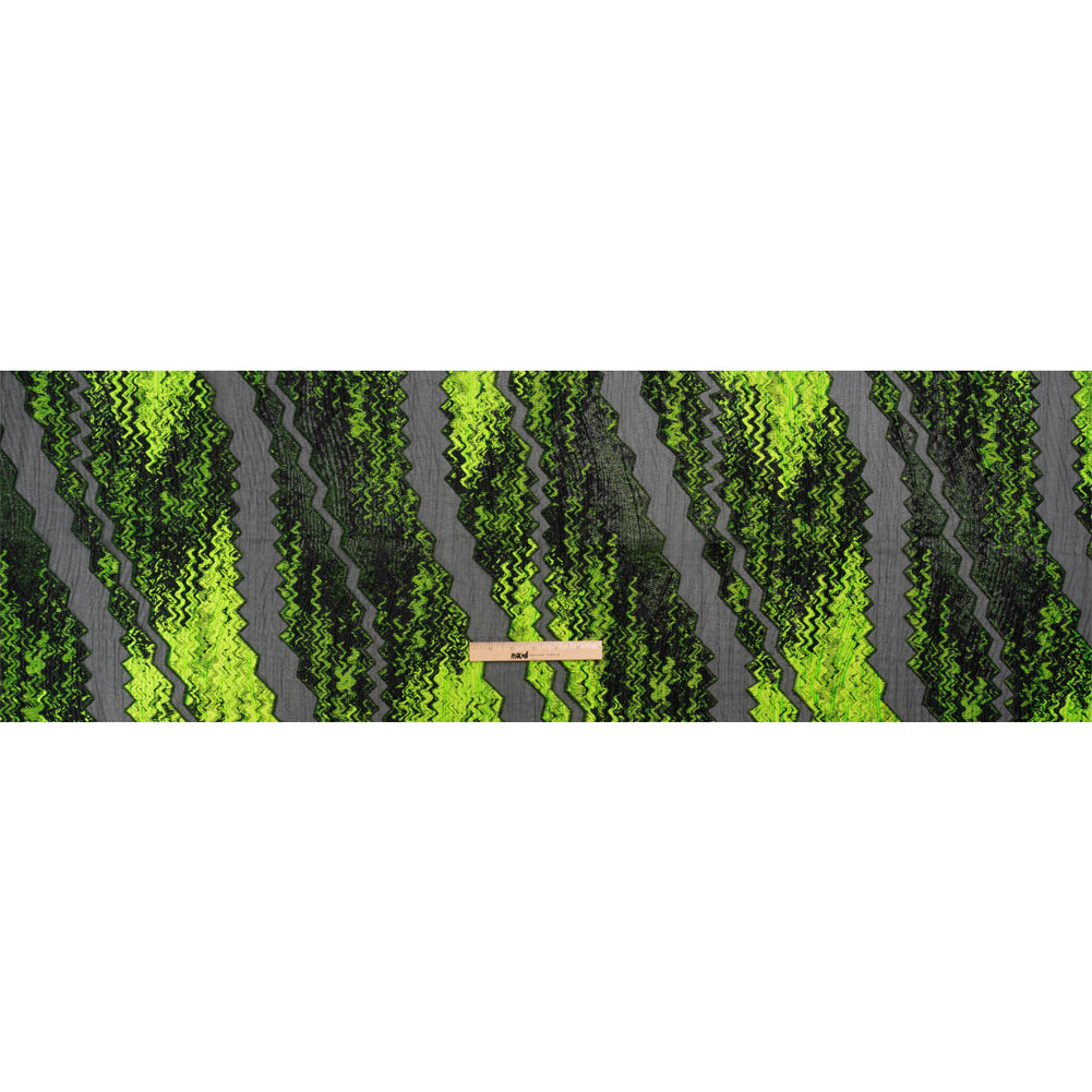 Metallic Black and Lime Green Drifting Rifts Crinkled Luxury Burnout Brocade - Full