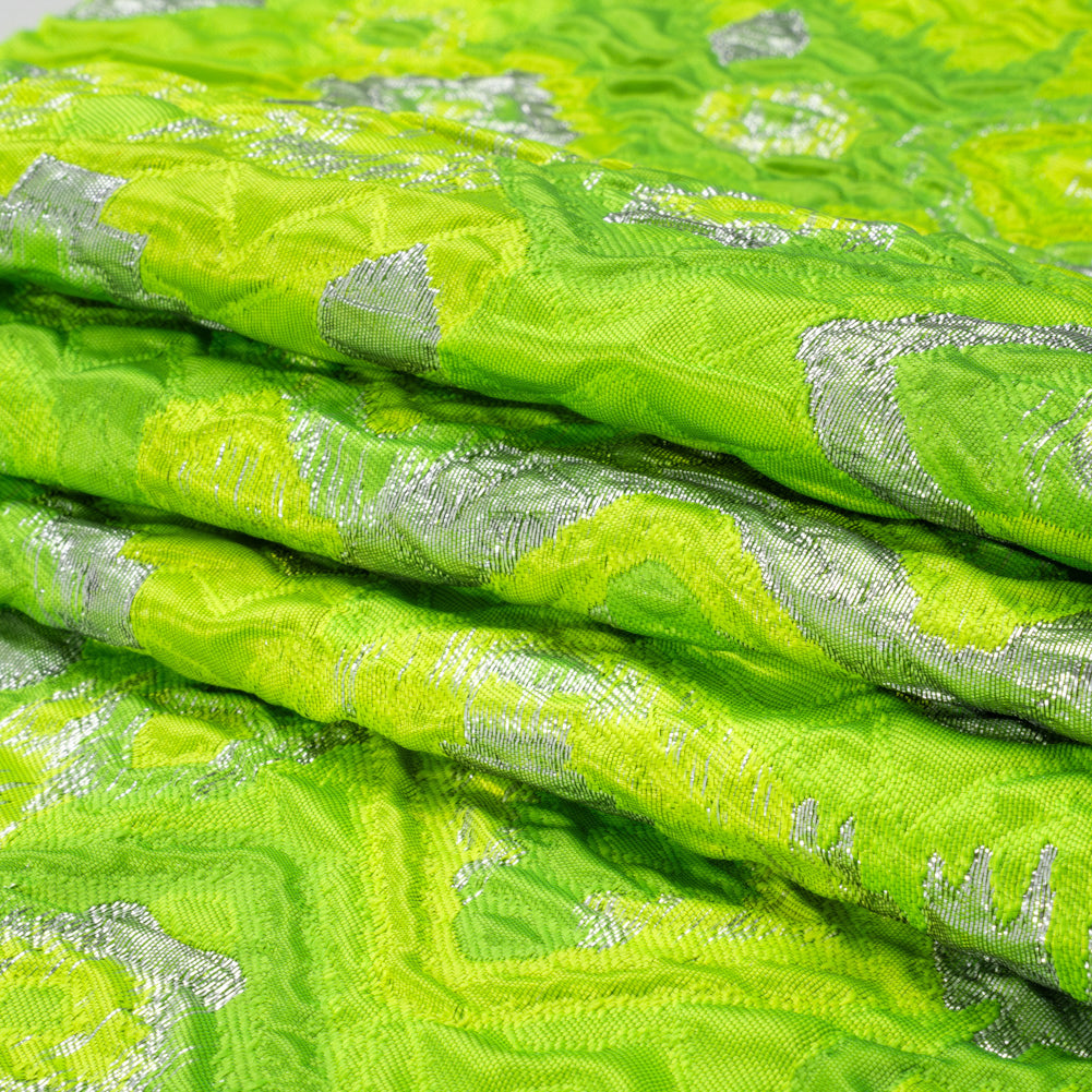 Metallic Silver and Lime Green Diamond Skies Luxury Brocade - Folded