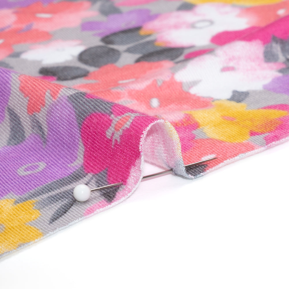 Stretch Rayon Jersey - Pink, Purple and Yellow Floral Detail