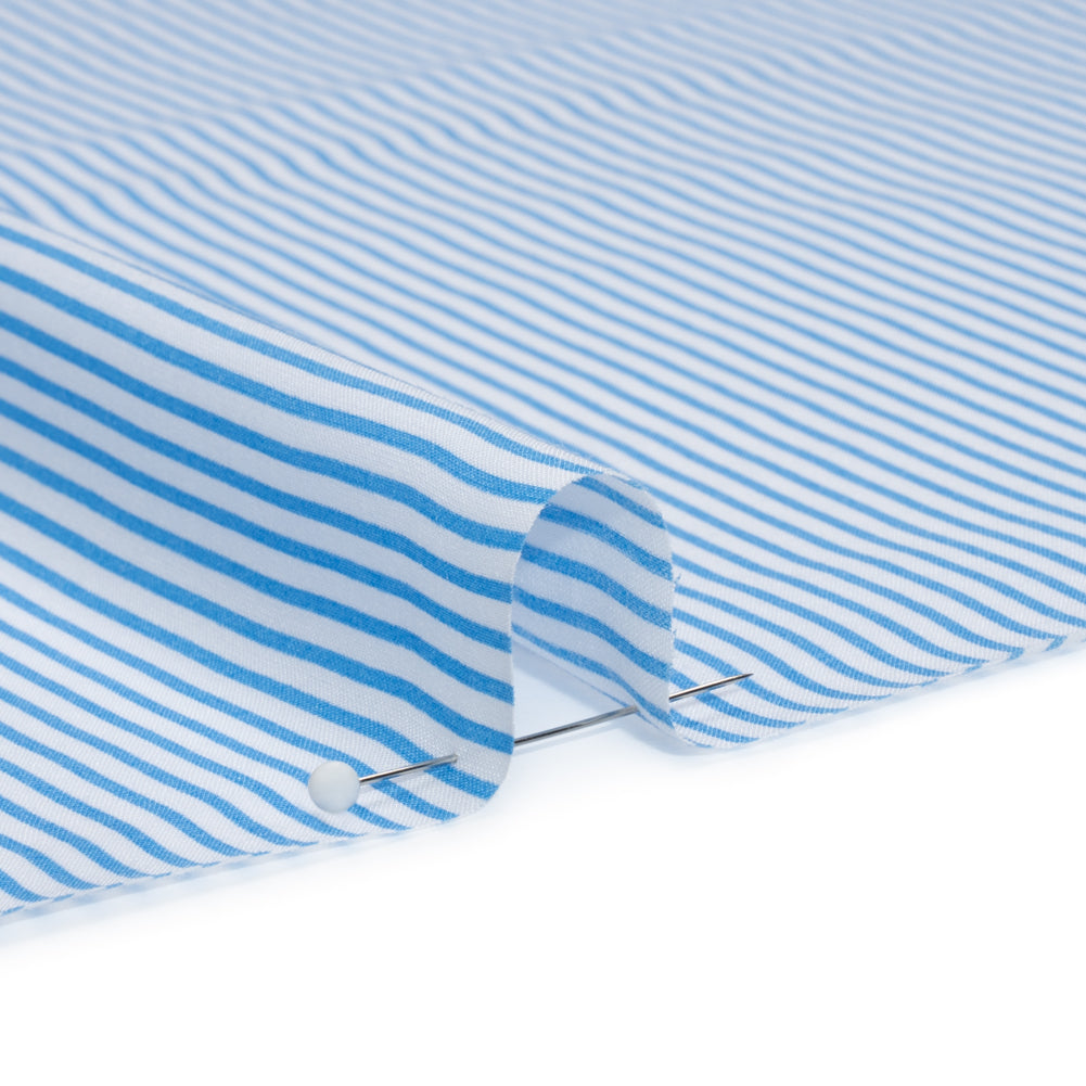 Cotton and Rayon Shirting - Blue and White Candy Stripes Folded