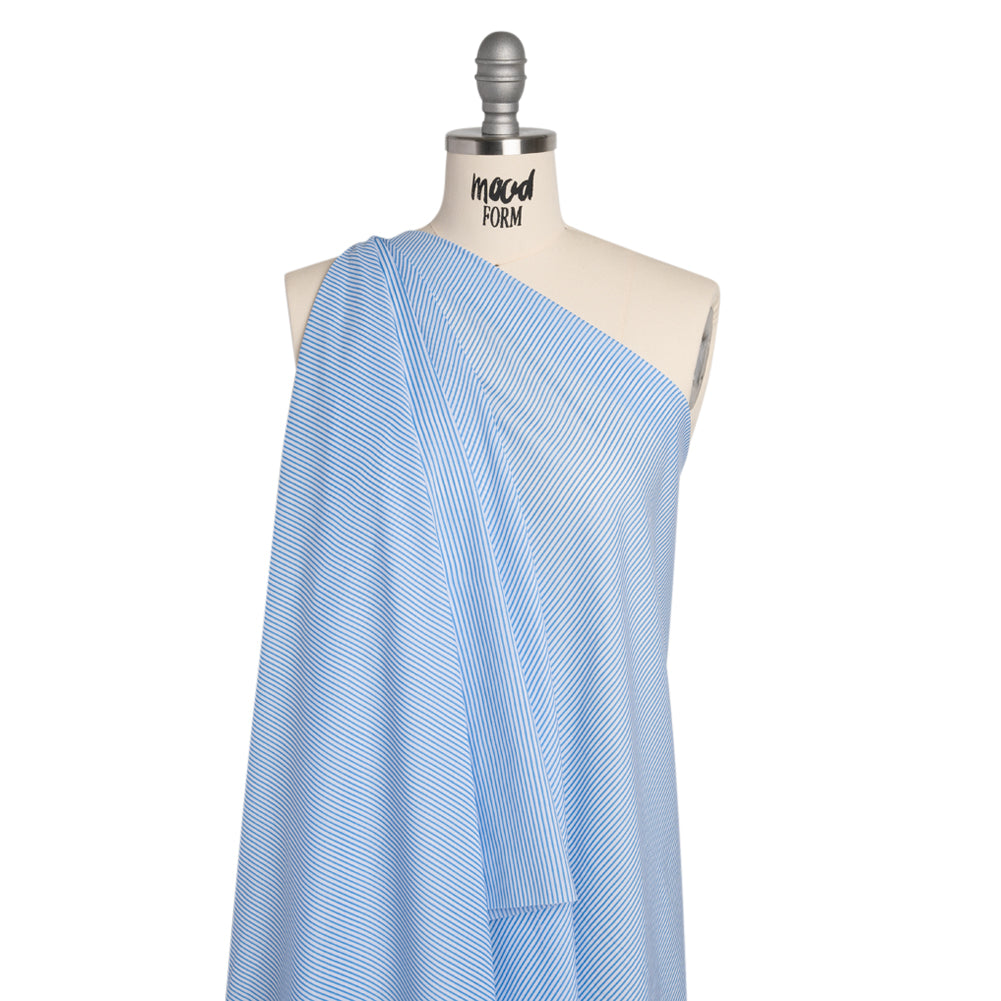 Cotton and Rayon Shirting - Blue and White Candy Stripes Detail