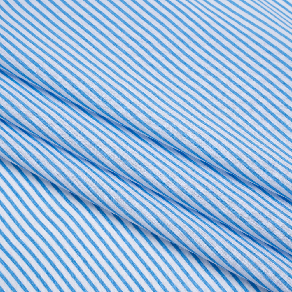 Cotton and Rayon Shirting - Blue and White Candy Stripes Full