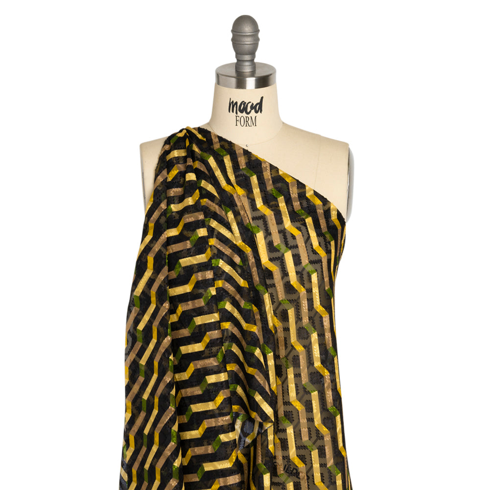 Geometric Burnout Polyester Woven Print - Yellow Zig Zags - Mood Exclusive Wicked Will Island Detail
